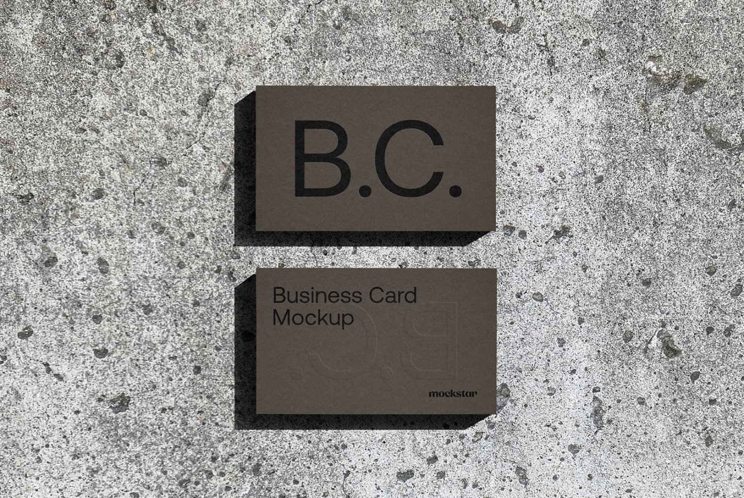 Business card mockup on concrete background showing front and back design for graphic designers, mockup templates, branding presentation.